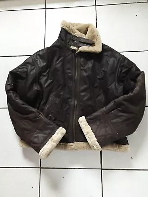Buy Shearling Sheepskin Genuine Leather Aviation Fur Bomber Flying Jacket Size (4) • 45.95£