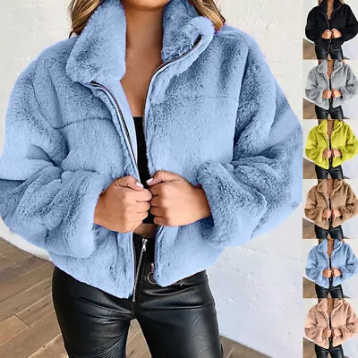 Buy Womens Teddy Bear Faux Fur Hooded Jacket Fleece Winter Warm Fluffy Coat Outwear • 17.69£