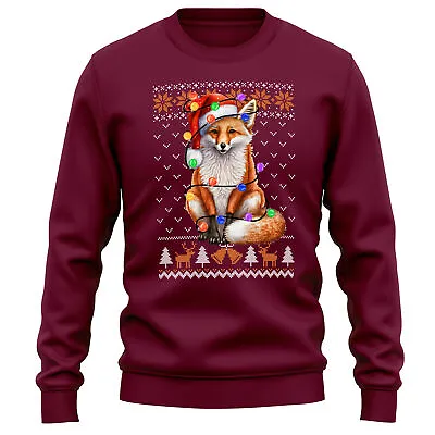 Buy Santa Fox Christmas Sweatshirt Wildlife Animal Men And Women Jumper Tree Ligh... • 24.99£