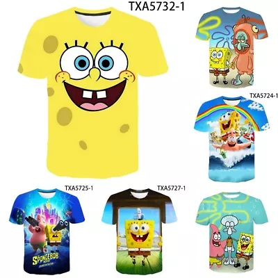 Buy Kids 3D SpongeBob SquarePants Casual Short Sleeve T-Shirt Tee Pullover Top Gift • 6.98£
