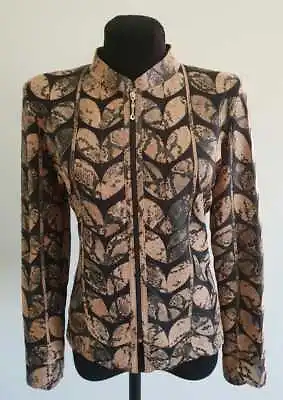 Buy Cream Snake Pattern Leather Leaf Jacket Women All Sizes Soft Genuine Lambskin D1 • 177.61£