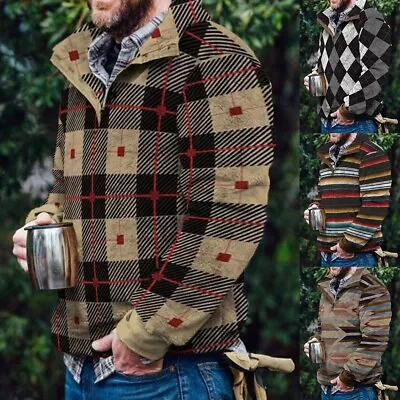 Buy Men's Fluffy Fleece Winter Warm Lapel Jacket Top With Slim Fit Zip Closure • 18.70£
