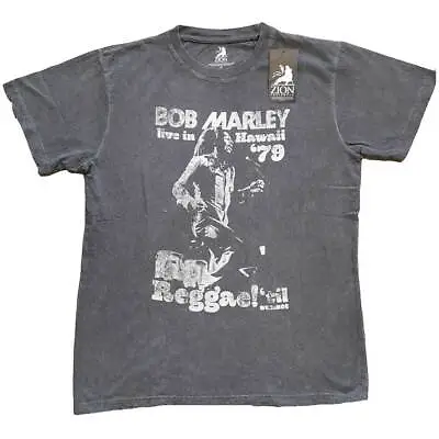 Buy BOB MARLEY    Unisex T- Shirt - Hawaii (Snow Wash) -  Charcoal Grey Cotton  • 17.99£