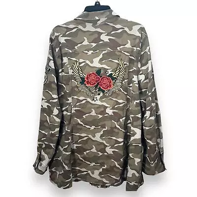 Buy Torrid Camo Rose Embroidered Patch Twill Anorak Jacket Size 3X • 33.15£