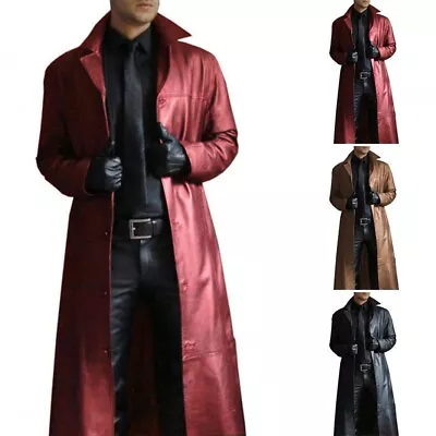 Buy Coat Jacket Retro Loose Men Outwear PU Leather Plus Size Trench Autumn • 29.30£