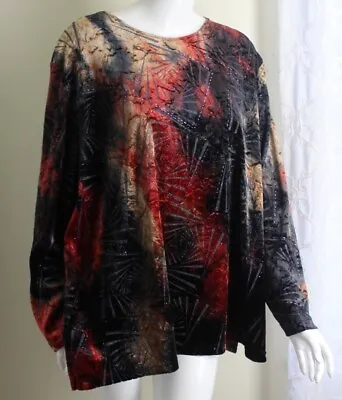 Buy N Touch Sz 2X 3X Asian Fans Art Velvet Red Black Shimmer Fancy Blouse Shirt Top • 75.56£