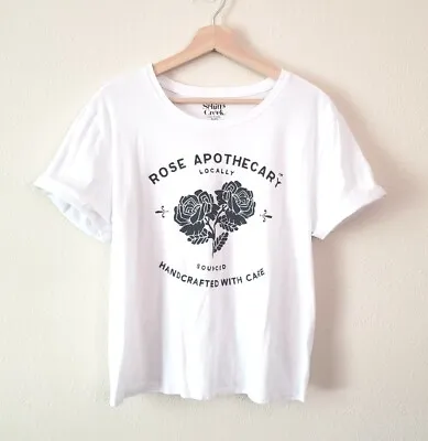 Buy SCHITT$ CREEK Rose Apothecary White Semi Cropped T-shirt Size XL Rolled Sleeve • 16.67£