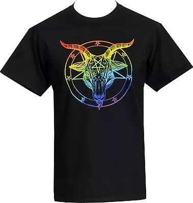 Buy Mens Baphomet T-Shirt Satanic Gothic Rainbow Pride Gift LGBTQ+ Pentagram • 20.50£