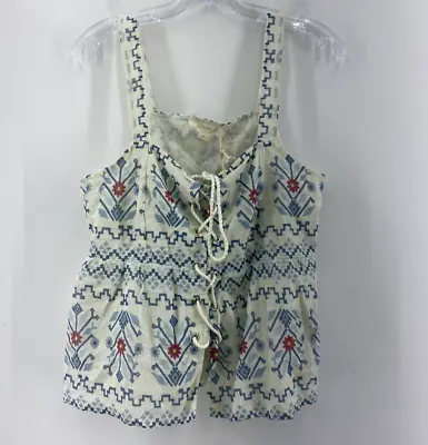 Buy NWT Forever That Girl White Blue Square Neck Lace Up Peplum Tank Top Womens Sz S • 18.34£
