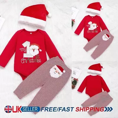 Buy Newborn Baby Boys Christmas Outfit Set Santa Romper Pants Hat Suit Clothing • 4.99£