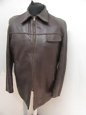 Buy Vintage 50's French Leather Motorcycle Jacket Size L,, Brass Eclair Zip • 79£