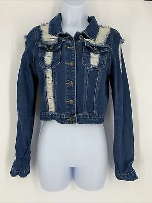 Buy Guess Los Angeles Women’s Blue Denim Jean Cropped Distressed Destroyed Jacket S • 28.73£