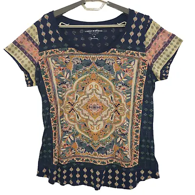 Buy Lucky Brand T-Shirt Top Women Multicolor Size 1X Short Cap Sleeve Boho Geometric • 11.50£