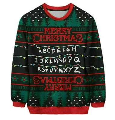 Buy Ladies Women Unisex Christmas Merry ABC. Printed Jumper Sweater UK Size 8-22 • 12.99£