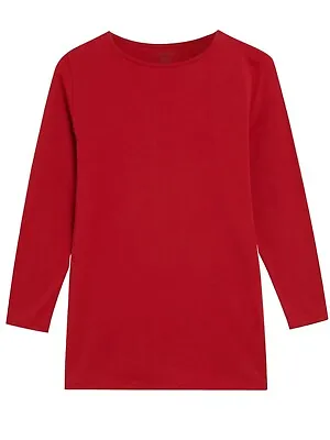 Buy Bright Red Cotton Rich Slim Fit Slash Neck 3/4 Sleeve Top Size 10-24 • 12£
