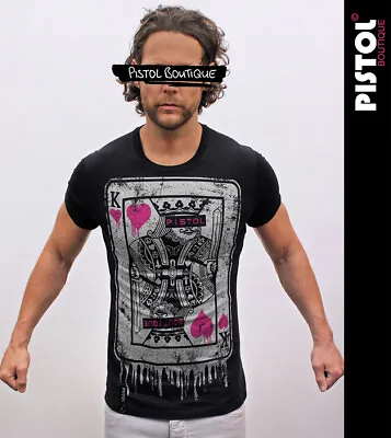 Buy Pistol Boutique Men's Fitted Black Crew Neck KING OF HEARTS Playing Card T-shirt • 22.49£