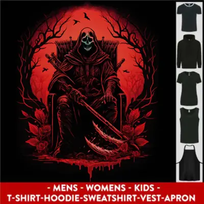Buy The Grim Reaper On His Throne Gothic Biker Mens Womens Kids Unisex • 29.99£
