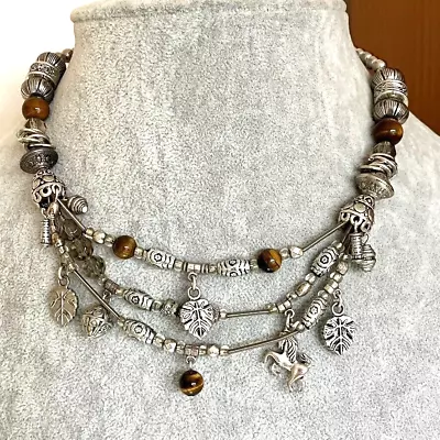 Buy Laura Ashley Decorative Boho Glass Bead Necklace Silver Tone Costume Jewellery • 21£