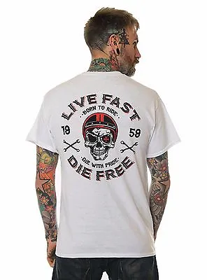 Buy Dragstrip Clothing Mens Live Fast N Free Biker Hot Rod Rockabilly White T`Shirt  • 25£