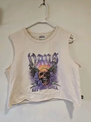 Buy Vans Off The Wall Skull Cropped Top Cream Colored Shirt Womens Size Large  • 15.12£