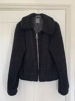 Buy Primark Black Teddy Zipped Jacket Coat Size 2XS • 7£