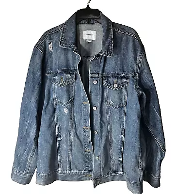 Buy Old Navy Distressed Blue Denim Jean Jacket Womens XL Trucker Classic 100% Cotton • 16.06£