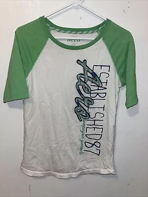 Buy Aeropostale T-Shirt Womens Large Ivory Green Short Sleeve Raglan Applique Logo • 7.71£
