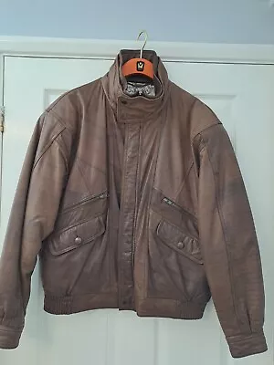 Buy Leather Jacket Brown Retro Style Bomber Jacket • 25£