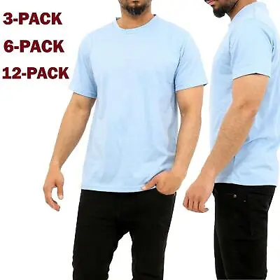 Buy 3, 6, 12 Pack Mens Plain T Shirt 100% Cotton Short Sleeve T-Shirt Tee Top S-XL • 9.99£