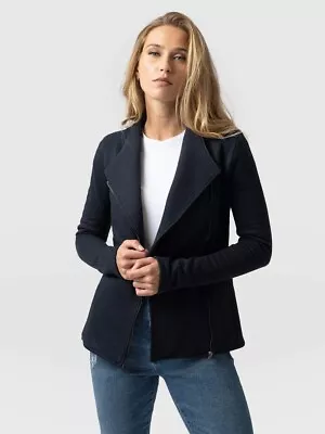Buy Saint + Sofia Biker Jacket Soft Cotton  SIZE 16 Navy Zip Up BNWT NEW  • 49.99£
