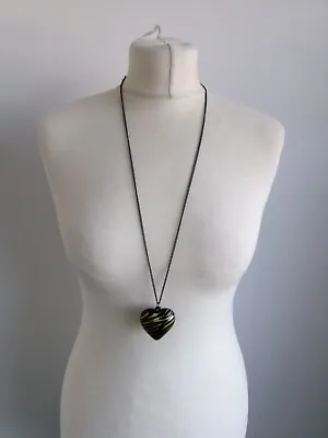Buy Costume Jewellery Statement Necklace Black Gold Heart Pendant • 7.85£