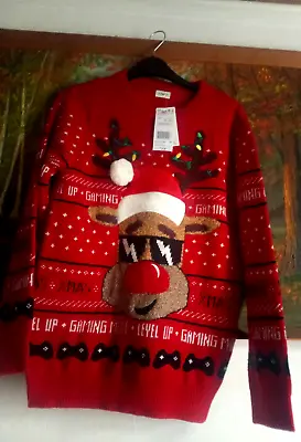Buy Boys Christmas Jumper Age 12-13 Years Gaming Reindeer Pompom Glasses New NWT £23 • 14.99£