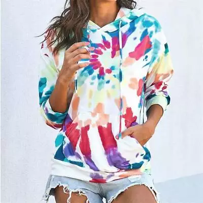 Buy Tops Jumper Hoodie Sweatshirt Rainbow Women's Pullover Long Sleeve Tie Dye Loose • 16.75£