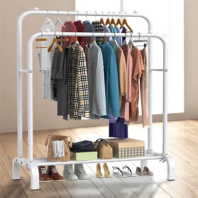 Buy Heavy Duty Double Rail Clothes Garment Hanging Rack Metal Shelf Display Stand ~ • 5.99£
