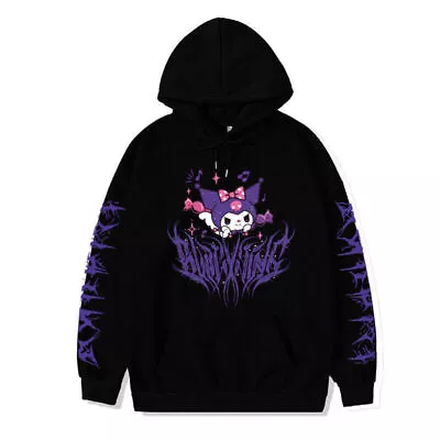 Buy Cartoon Print Kawaii Kuromi Hoodie Sweatshirt Grunge Gothic Punk Loose Pullover • 19.89£