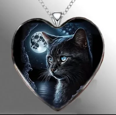 Buy Punk Style Black Cat Heart Pendant Necklace - Gothic Animal Birthday Jewelry • 6.89£
