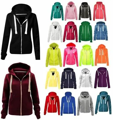 Buy Women's Plain Zipped Hoodie/Sweatshirt Top UK Size 8 - 20 • 14.50£