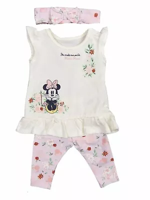 Buy Baby Girls Minnie Mouse Outfit 0-36 Months Leggings T Shirt Headband • 8£
