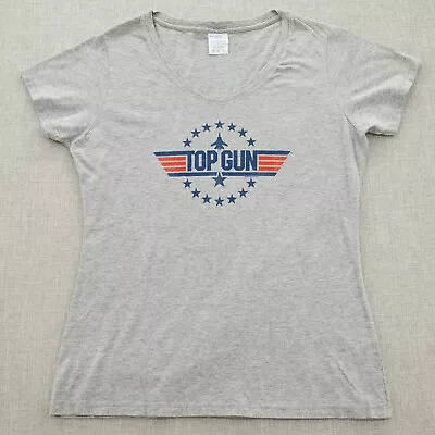 Buy Port & Company Womens T-shirt V-neck Short Sleeve Graphic Top Gun Star Gray Sz M • 7.48£