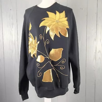 Buy Vintage 80s LEE Christmas Sweater XL Black Gold Painted Sweatshirt Gaudy Ugly • 25.51£