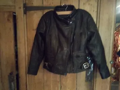 Buy Vintage Real Black Leather Biker Jacket 1980s Size 10 Zips, Buckles Rock Star  • 19.99£