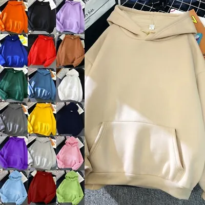 Buy Womens Plain Long Sleeve Hoodies Tops Ladies Casual Pullover Hooded Sweatshirt • 9.79£