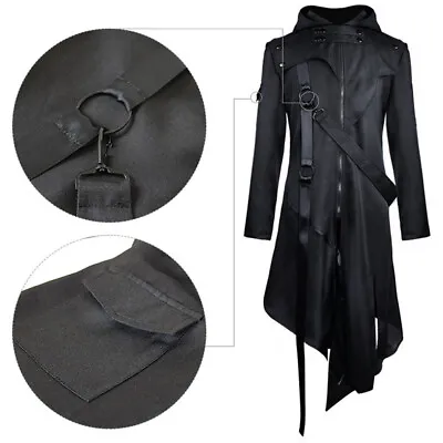 Buy Mens Medieval Gothic Black Cardigan Outwear Fashion Coat Jacket Hooded Long Coat • 32.80£