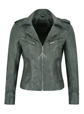 Buy Ladies Real Leather Jacket Grey Napa Slim Fit Classic Casual Fashion Style 9823 • 95.80£