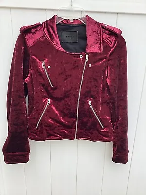 Buy Blank NYC Women's Shiny Cranberry Gorgeous Velvet Moto Jacket Silver Zippers L • 94.09£