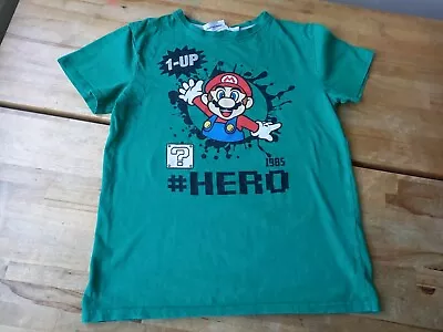 Buy SUPER MARIO #HERO 1-UP Green T-shirt 12-13 YEARS WASHED CLEANED GOOD COND • 6.99£