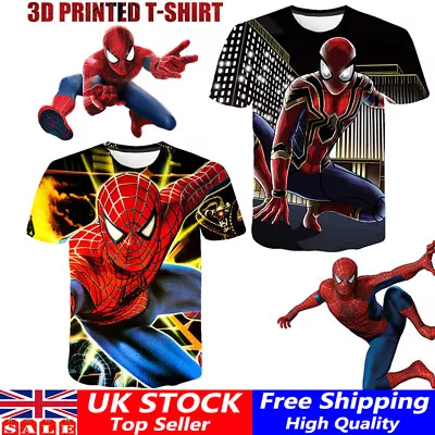 Buy Boys Kids Short Sleeve SpiderMan T-Shirt Tops Summer Holiday Cosplay Tee T-Shirt • 7.67£