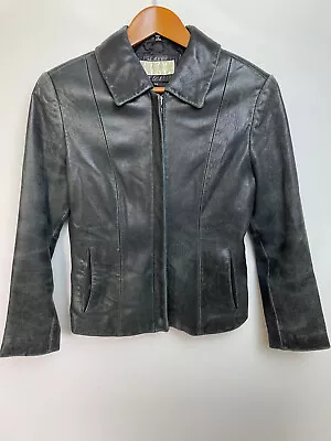 Buy Jones New York Womens Full Zip Genuine Leather Jacket Size PS Black Collared • 23.67£