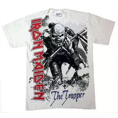 Buy Officially Licensed Iron Maiden Oversized Trooper Mens White T Shirt Back Print • 25.95£
