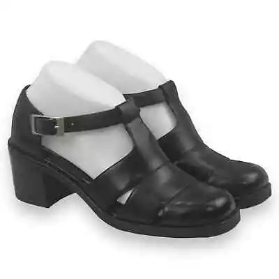 Buy Vintage Y2K Chunky Mootsies Tootsies Leather T-Strap Shoe Sandal Heel Sz 7M Blk • 32.38£